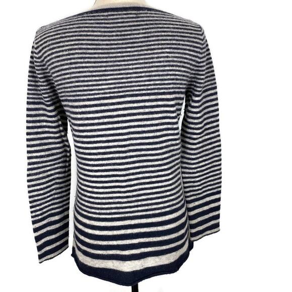 Lucy & Laurel Lambswool Sweater Mixed Striped Navy Blue & Cream Women Sz Lg - Picture 3 of 10